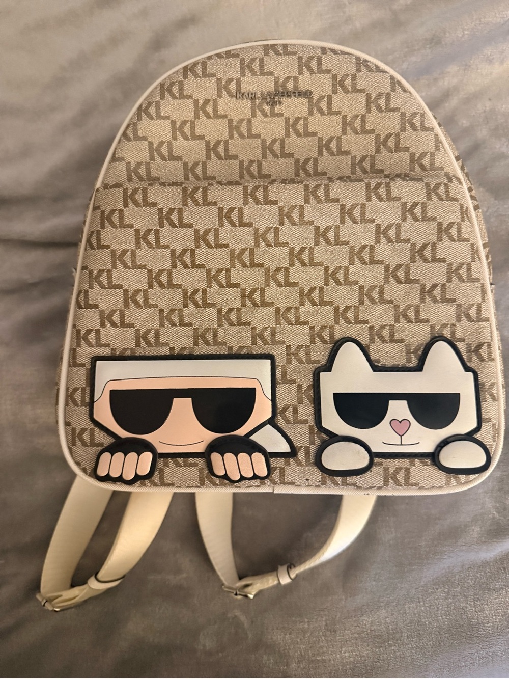 Karl Lagerfeld Cream/Beige Mini Backpack with KL Monogram Interior